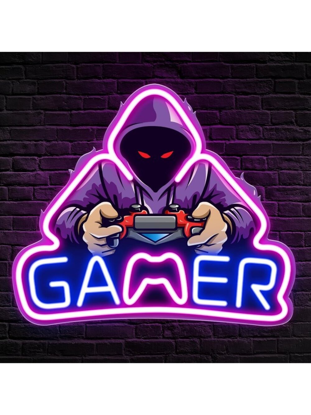 Gamer Neon Sign Pink Blue UV Printed LED Gamer with Game Controller Neon Light